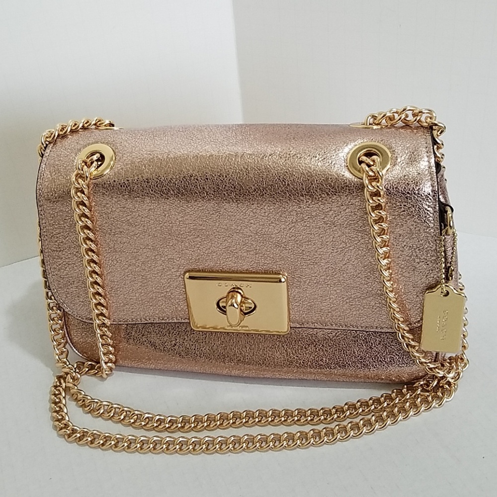 COACH Crinkle Rose Gold Leather Crossbody Bag - Picture 2 of 8